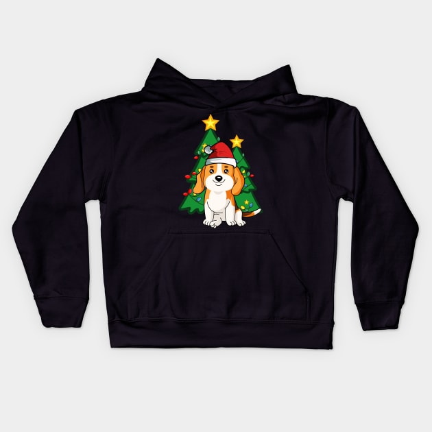 Cute Beagle Dog Christmas Holiday Santa Xmas Tree Winter Gift Kids Hoodie by TheBeardComic